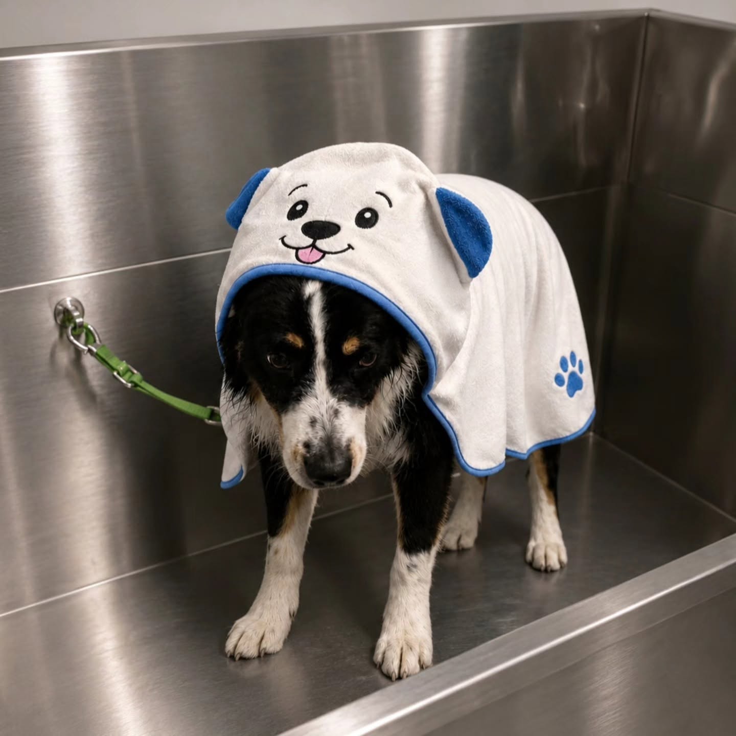 A real Tailored Loving Care dog client after bath time